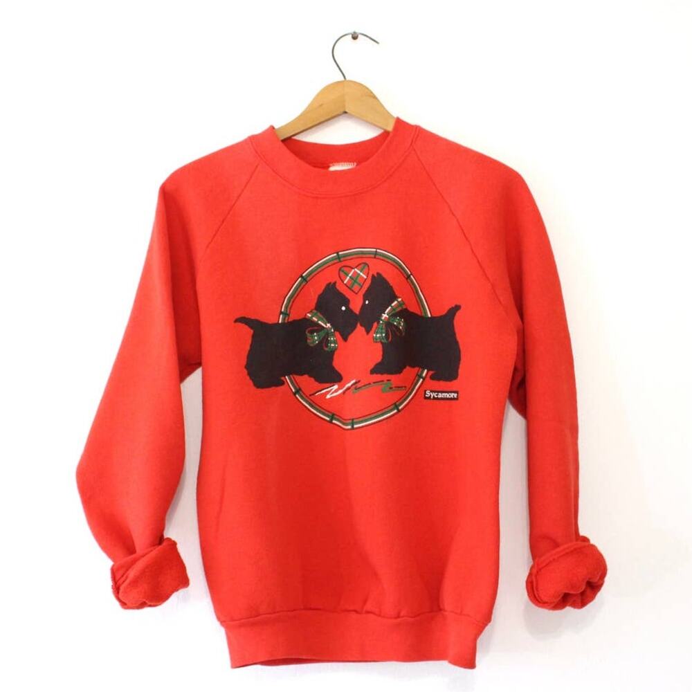 Vintage 80s Scottie Dog Love Red Sweatshirt Women’s Medium Terrier